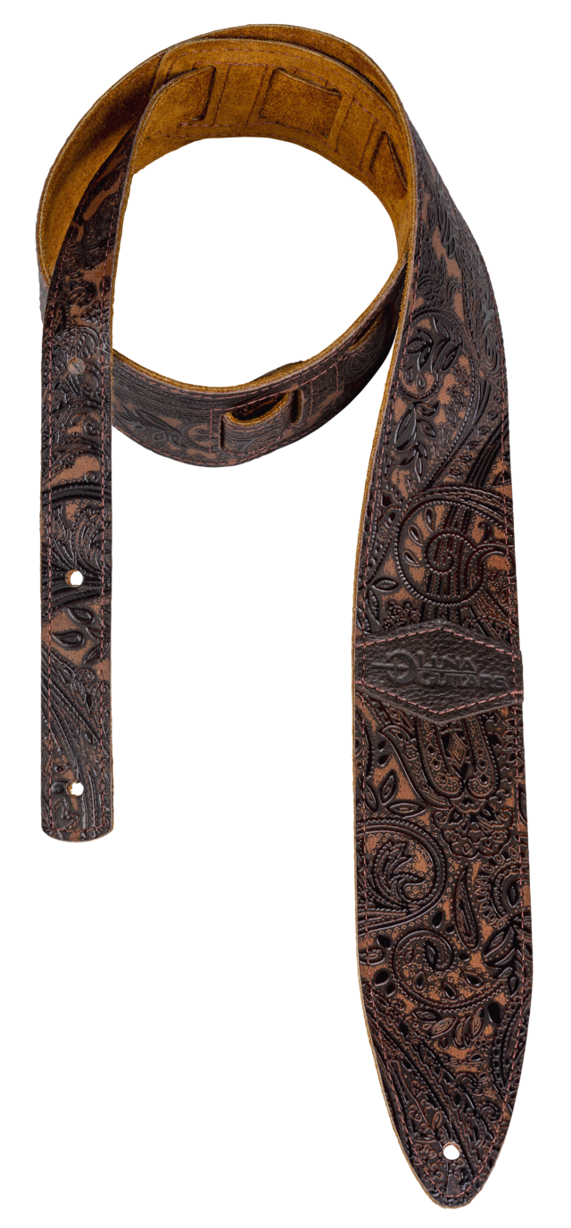 Paisley Brown Leather Guitar Strap 